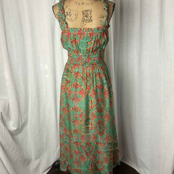 Chufy Kathmandu Heights Southwest Aztec Print Midi Dress Green Sleeveless Sz M - Picture 2 of 7